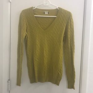 Jcrew mustard cable-knit vneck sweater